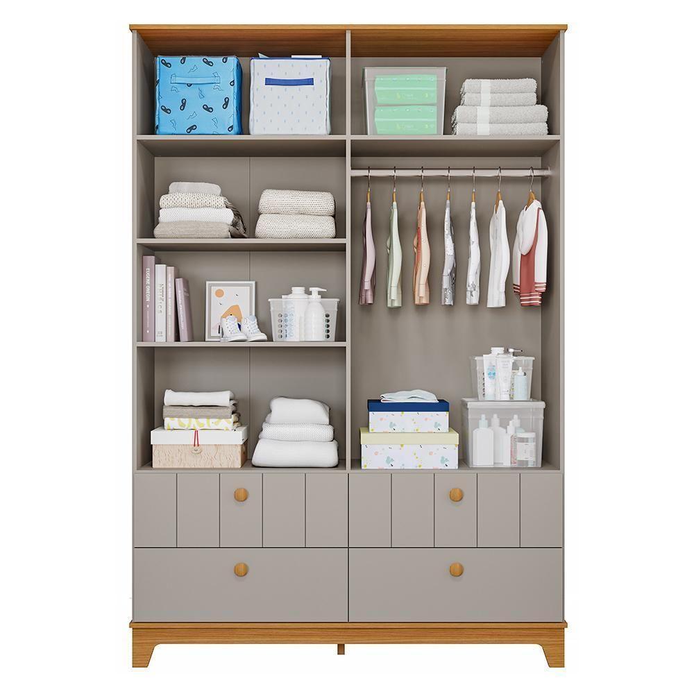 Guarda Roupa Infantil Biscoito 4 Portas E 4 Gavetas Fendi-nature - Permóbili Baby Fendi-nature - 4