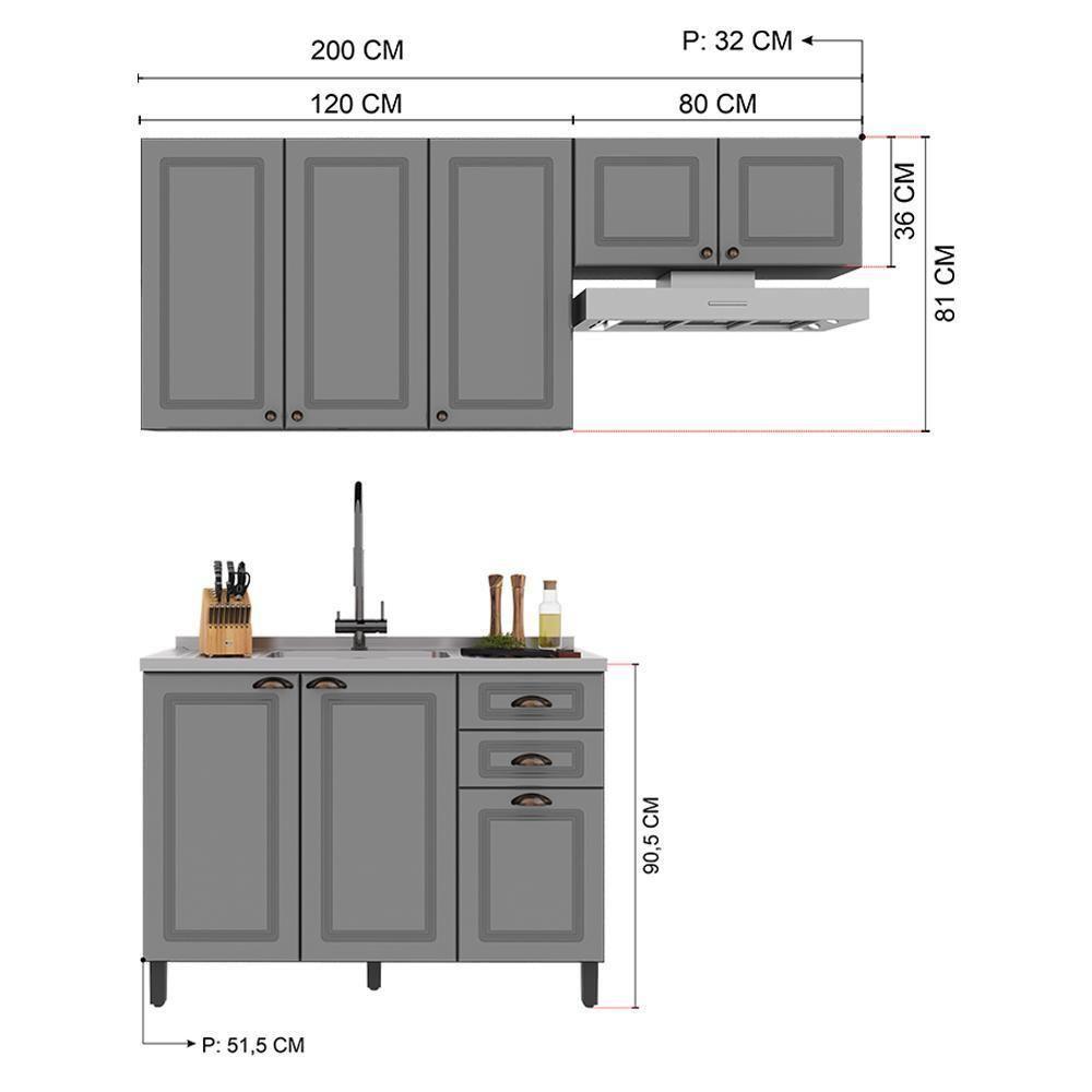 Cozinha Modulada Firenze 3 Peças Com Balcão 120cm Chumbo-titânio Sem Tampo - Indékes Chumbo-titânio - 4