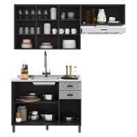 Cozinha Modulada Firenze 3 Peças Com Balcão 120cm Chumbo-titânio Sem Tampo - Indékes Chumbo-titânio - 3