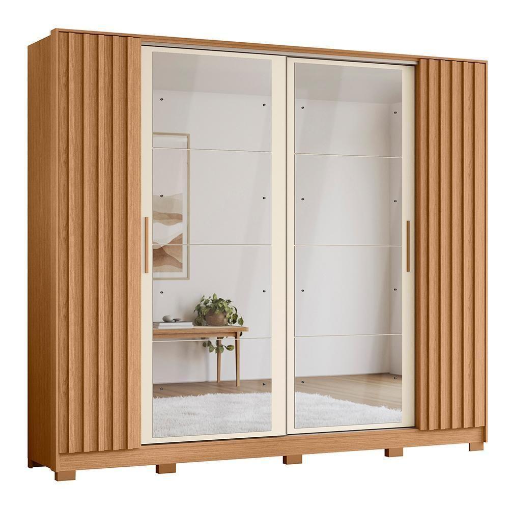 Guarda Roupa Casal Jacarandá 4 Portas Flex Freijó-off White Com 8 Espelhos - Móveis Albatroz Freijó-off White - 1