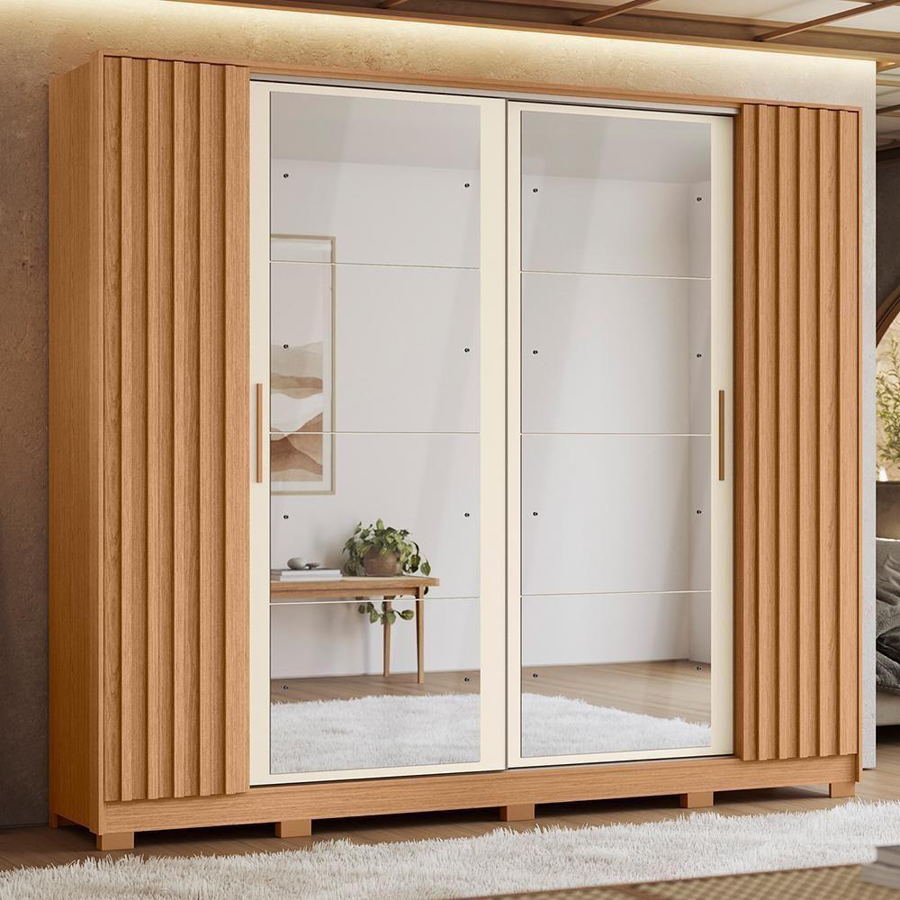 Guarda Roupa Casal Jacarandá 4 Portas Flex Freijó-off White Com 8 Espelhos - Móveis Albatroz Freijó-off White - 2