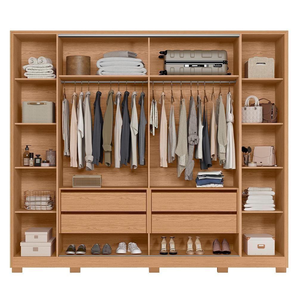 Guarda Roupa Casal Jacarandá 4 Portas Flex Freijó-off White Com 8 Espelhos - Móveis Albatroz Freijó-off White - 3