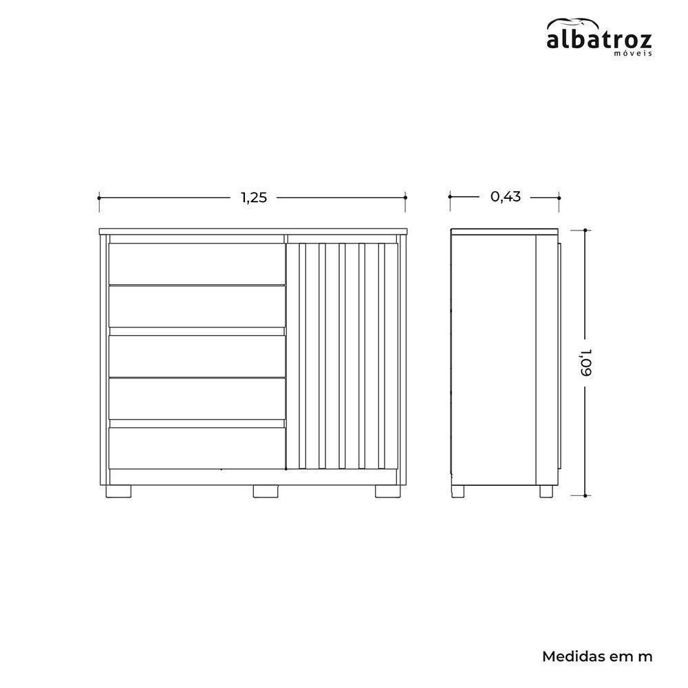 Cômoda Sapateira Duetto 1 Porta Ripada E 5 Gavetas Cinamomo-off White - Móveis Albatroz Cinamomo-off White - 4