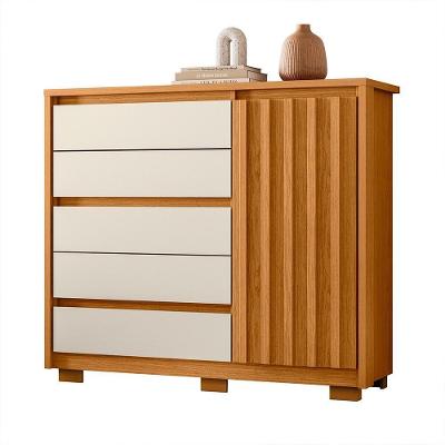 Cômoda Sapateira Duetto 5 Gavetas MDF Off White Cinamomo com Corrediças Telescópicas
