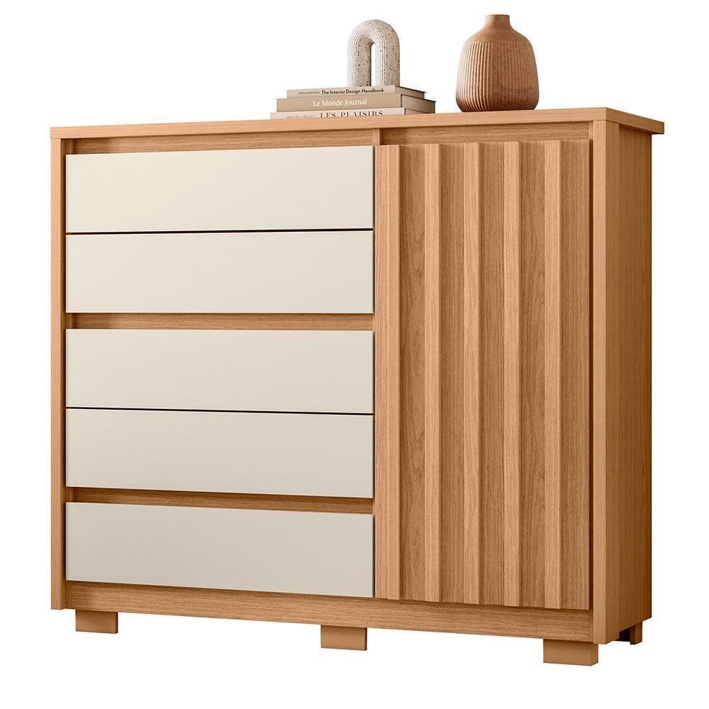 Cômoda Sapateira Duetto 1 Porta Ripada E 5 Gavetas Freijó-off White - Móveis Albatroz Freijó-off White - 1