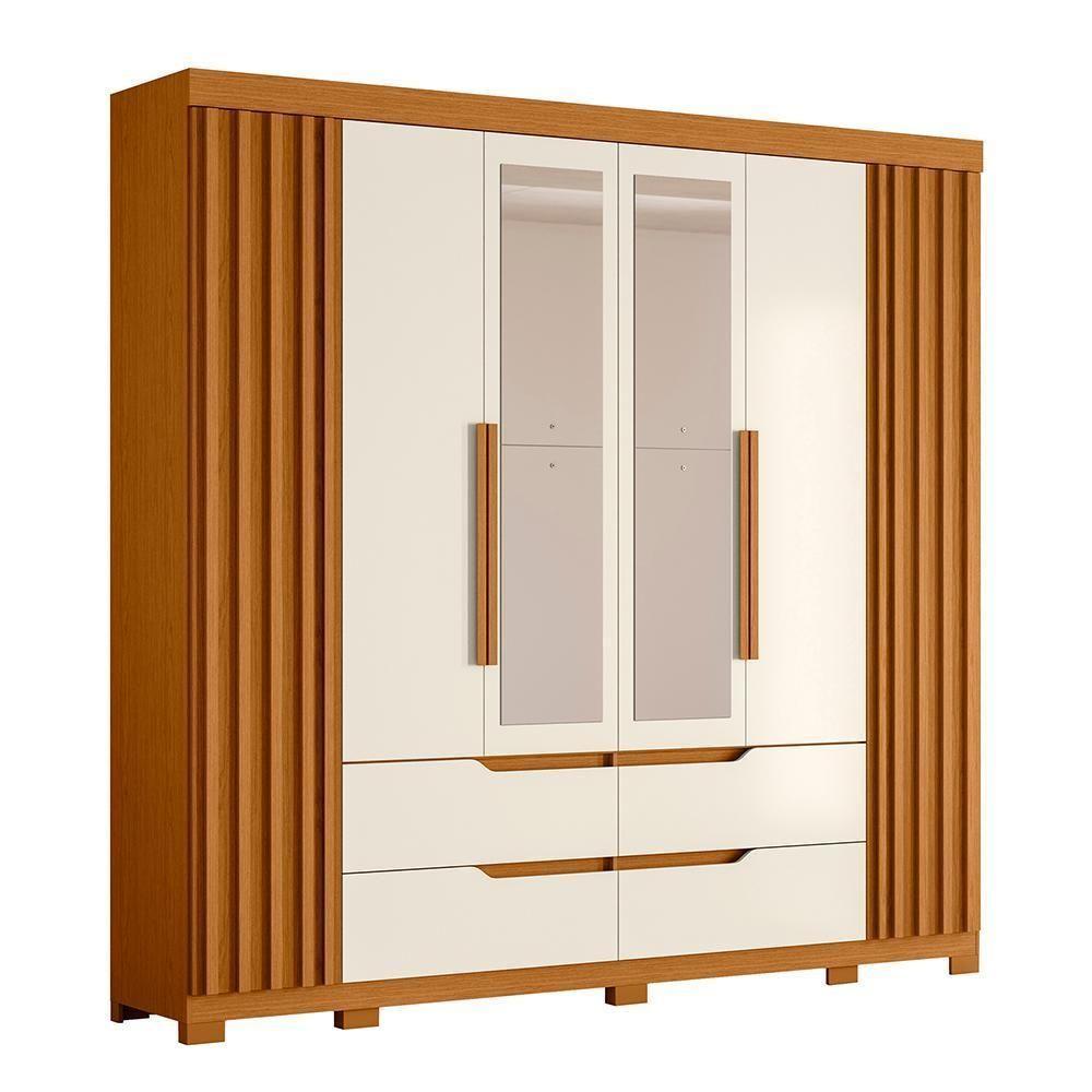 Guarda Roupa Casal Doble 4 Portas E 4 Gavetas Cinamomo-off White Com Espelho - Móveis Albatroz Cinamomo-off White - 1