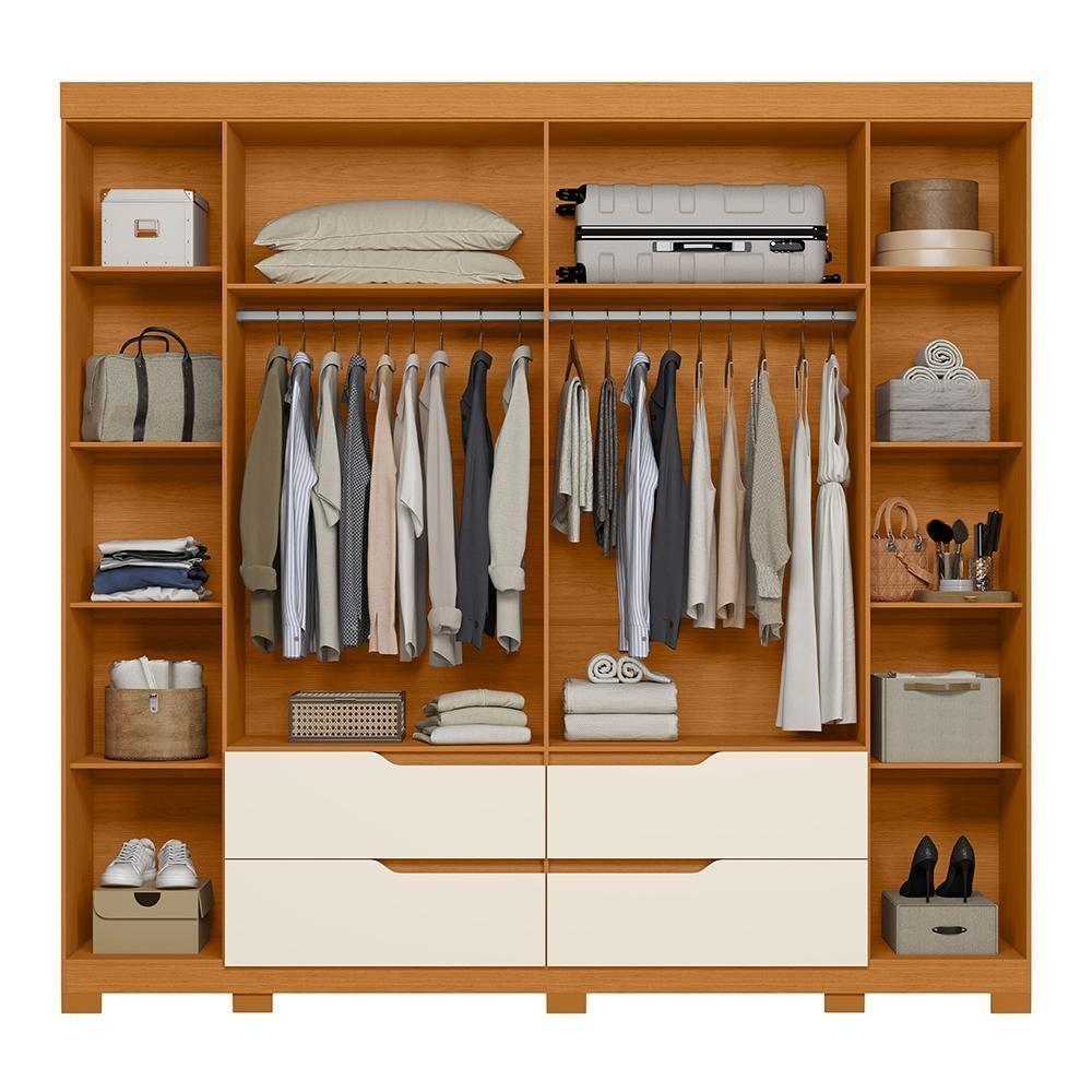 Guarda Roupa Casal Doble 4 Portas E 4 Gavetas Cinamomo-off White Com Espelho - Móveis Albatroz Cinamomo-off White - 3