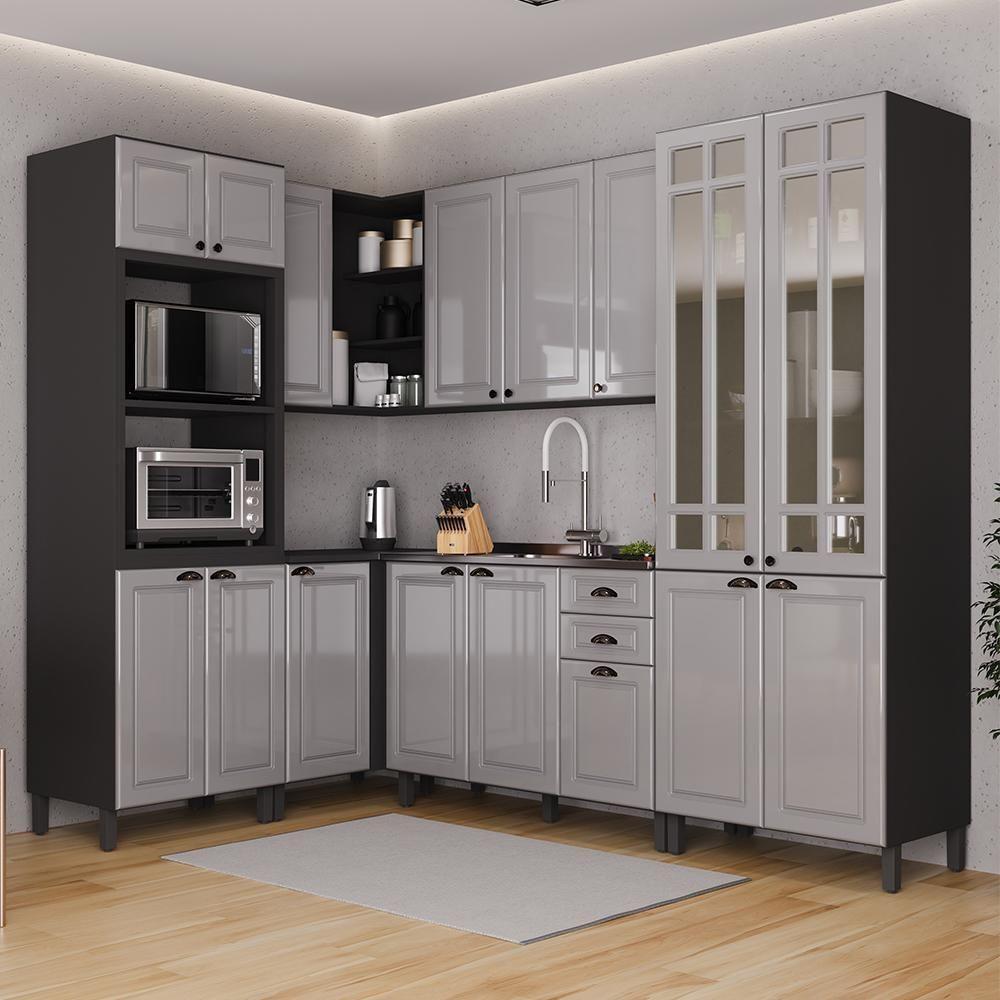 Cozinha Modulada De Canto Firenze 6 Peças Com Torre Quente 2 Fornos Chumbo-titânio - Indékes Chumbo-titânio - 2