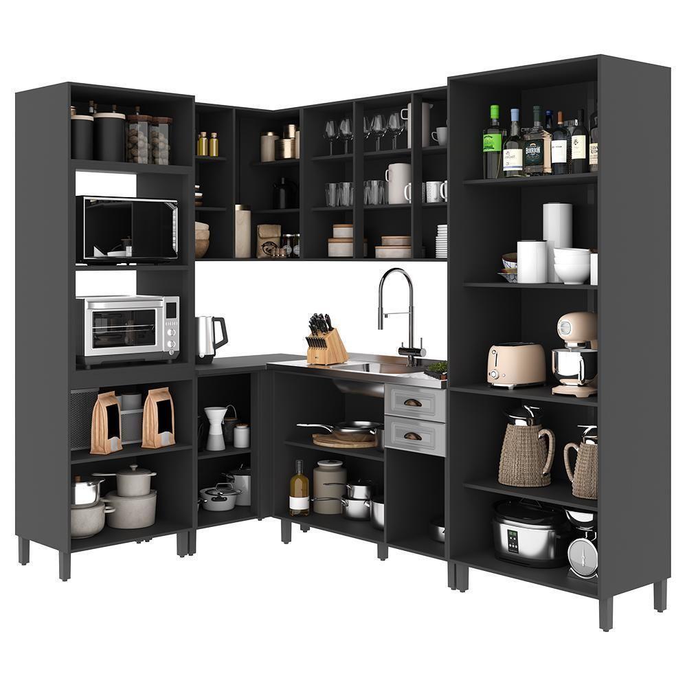 Cozinha Modulada De Canto Firenze 6 Peças Com Torre Quente 2 Fornos Chumbo-titânio - Indékes Chumbo-titânio - 3