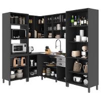 Cozinha Modulada De Canto Firenze 6 Peças Com Torre Quente 2 Fornos Chumbo-titânio - Indékes Chumbo-titânio - 3