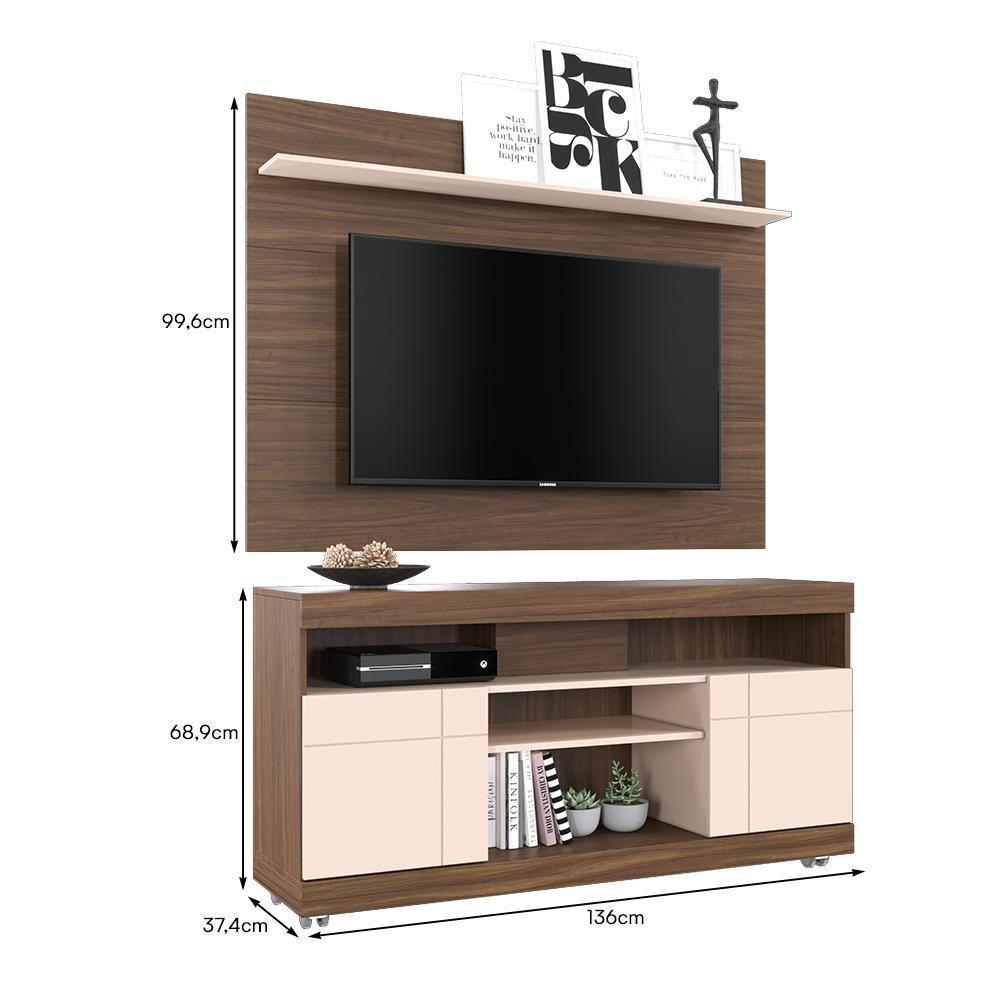 Rack Bancada Yara Com Painel Maia Nogueira Real-off White Para Tv Até 55? - Colibri Nogueira Real-off White - 5