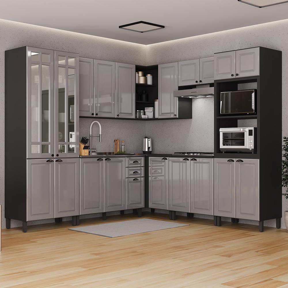 Cozinha Modulada De Canto Firenze 8 Peças Com Torre Quente 2 Fornos E Paneleiro Chumbo-titânio - Indékes Chumbo-titânio - 2