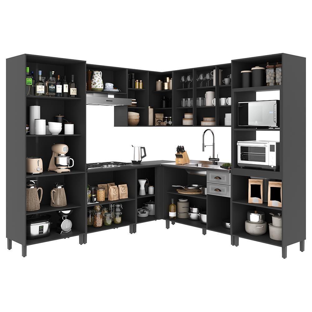 Cozinha Modulada De Canto Firenze 8 Peças Com Torre Quente 2 Fornos E Paneleiro Chumbo-titânio - Indékes Chumbo-titânio - 3