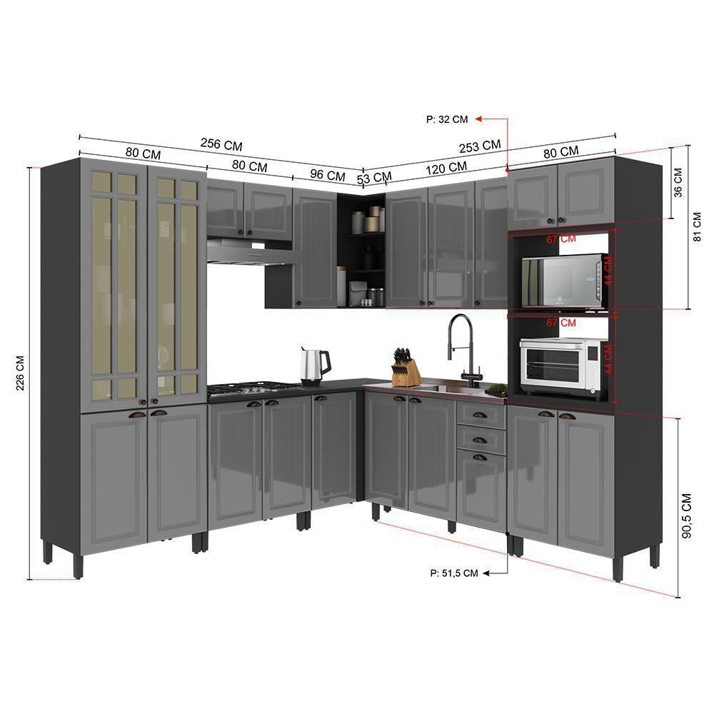 Cozinha Modulada De Canto Firenze 8 Peças Com Torre Quente 2 Fornos E Paneleiro Chumbo-titânio - Indékes Chumbo-titânio - 4