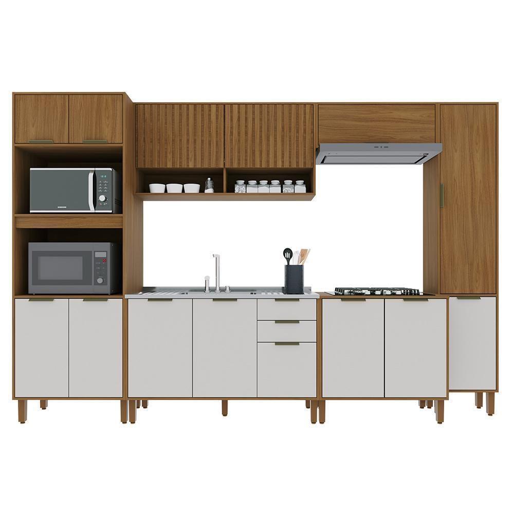 Cozinha Modulada Toronto 6 Peças Com Torre Quente 2 Fornos Freijó-off White - Indékes Freijó-off White - 1