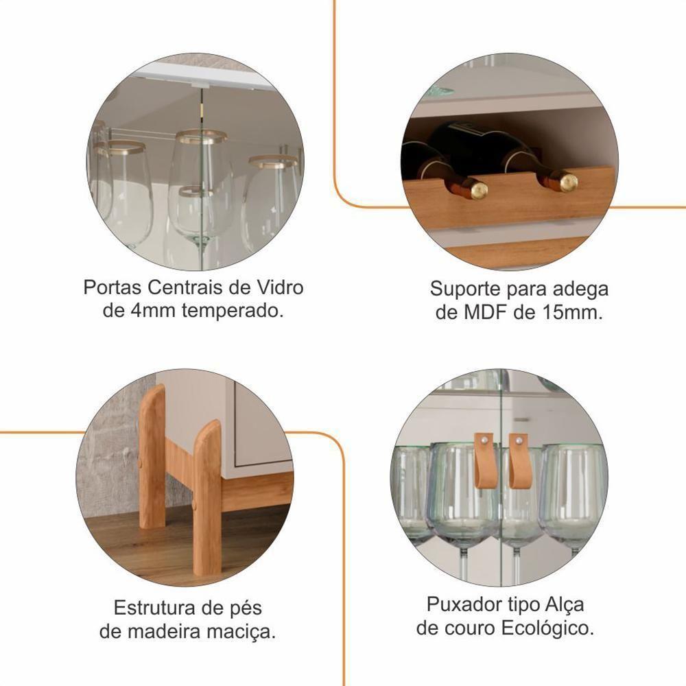 Cristaleira Bari 2 Portas E 1 Gaveta Com Adega Off White-cedro - Casa D Off White-cedro - 4
