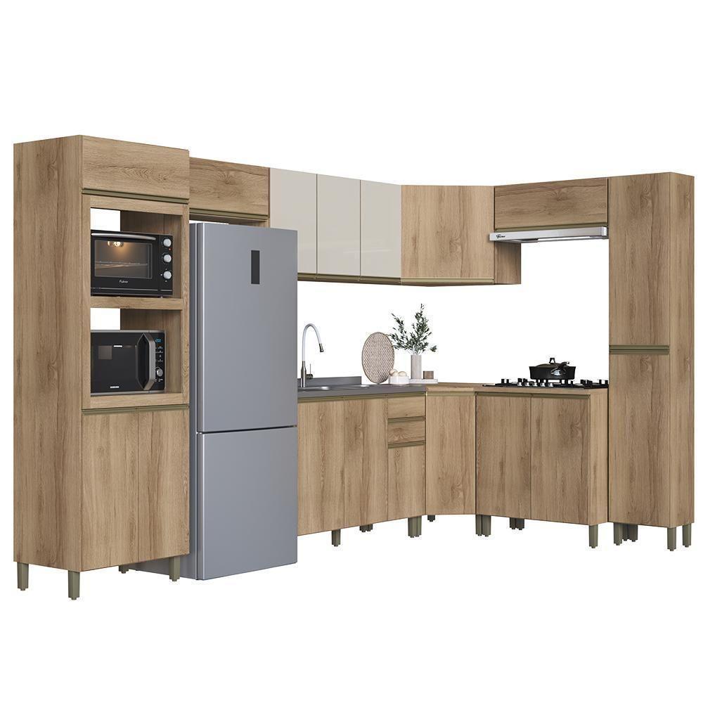 Cozinha Modulada De Canto Dinamarca 9 Peças Com Torre Quente 2 Fornos E Paneleiro Castani - Indékes Castani - 1