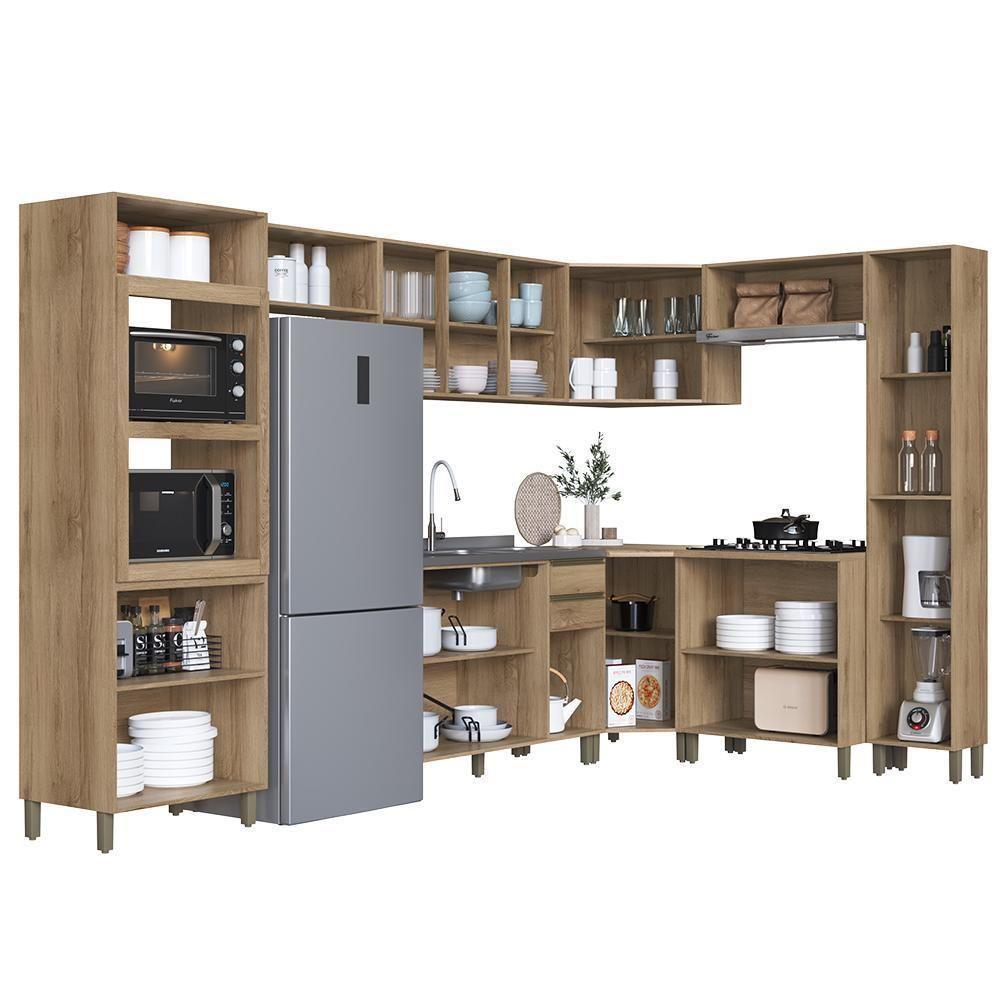 Cozinha Modulada De Canto Dinamarca 9 Peças Com Torre Quente 2 Fornos E Paneleiro Castani - Indékes Castani - 3