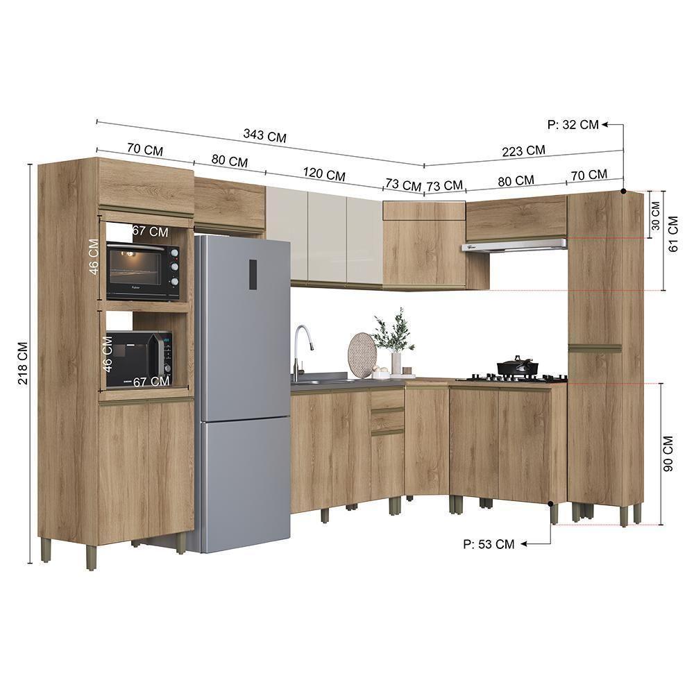 Cozinha Modulada De Canto Dinamarca 9 Peças Com Torre Quente 2 Fornos E Paneleiro Castani - Indékes Castani - 4