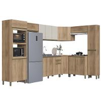 Cozinha Modulada De Canto Dinamarca 9 Peças Com Torre Quente 2 Fornos E Paneleiro Castani - Indékes Castani - 1