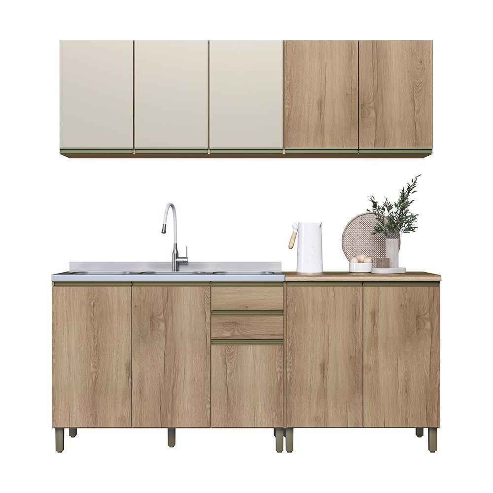 Cozinha Modulada Dinamarca 4 Peças Com Balcão 120cm Castani Sem Tampo - Indékes Castani - 1