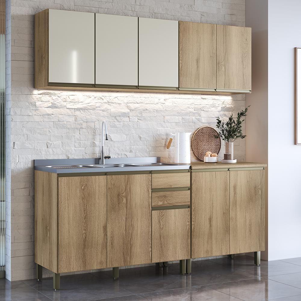 Cozinha Modulada Dinamarca 4 Peças Com Balcão 120cm Castani Sem Tampo - Indékes Castani - 2