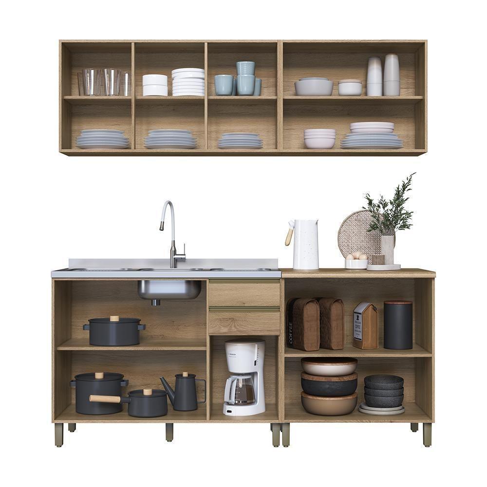 Cozinha Modulada Dinamarca 4 Peças Com Balcão 120cm Castani Sem Tampo - Indékes Castani - 3