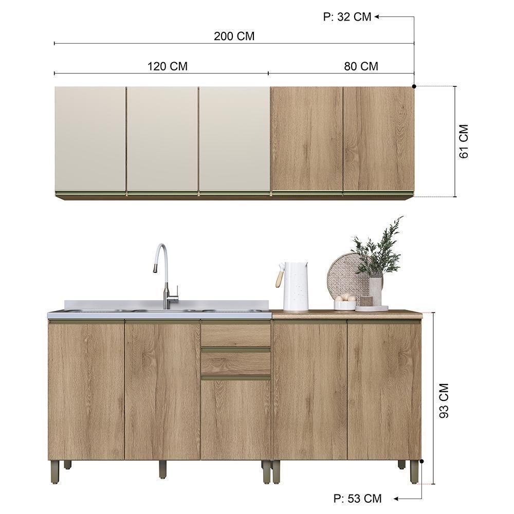 Cozinha Modulada Dinamarca 4 Peças Com Balcão 120cm Castani Sem Tampo - Indékes Castani - 4