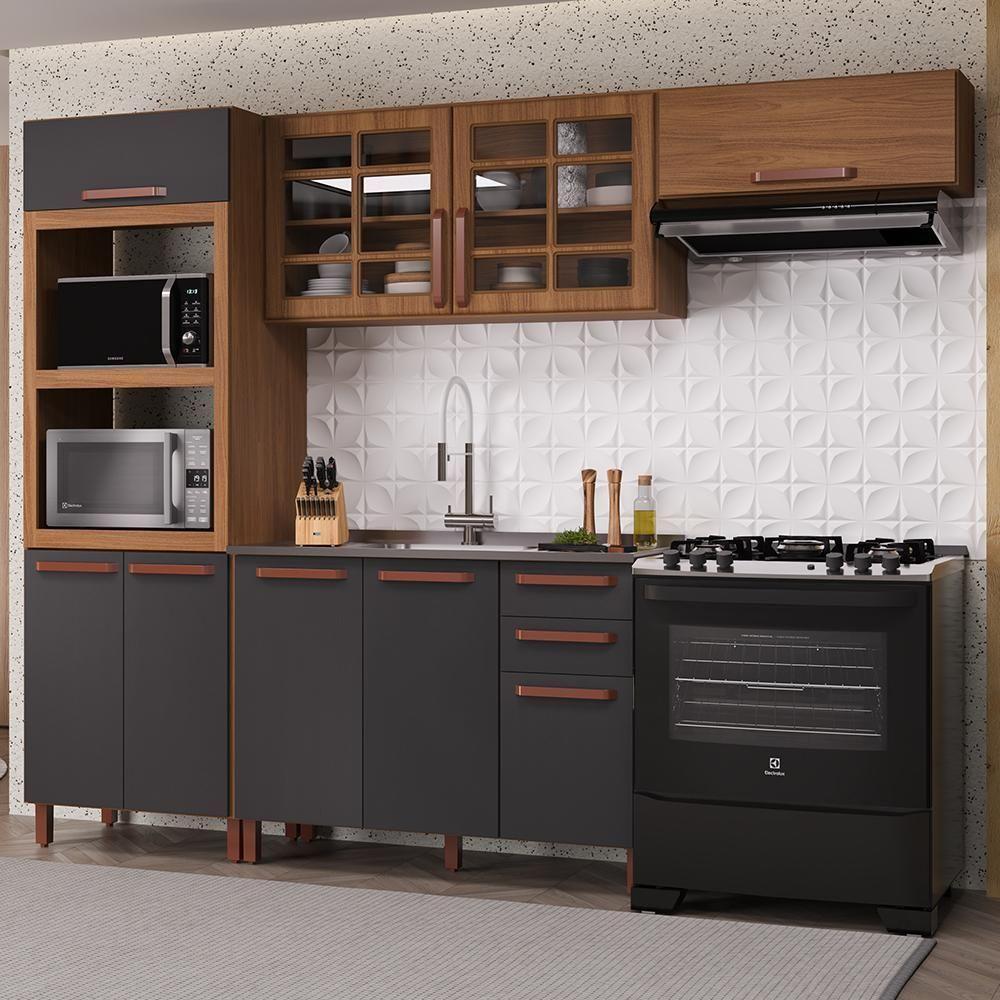 Cozinha Modulada Monza 4 Peças Com Torre Quente 2 Fornos Freijó-chumbo - Indékes Freijó-chumbo - 2