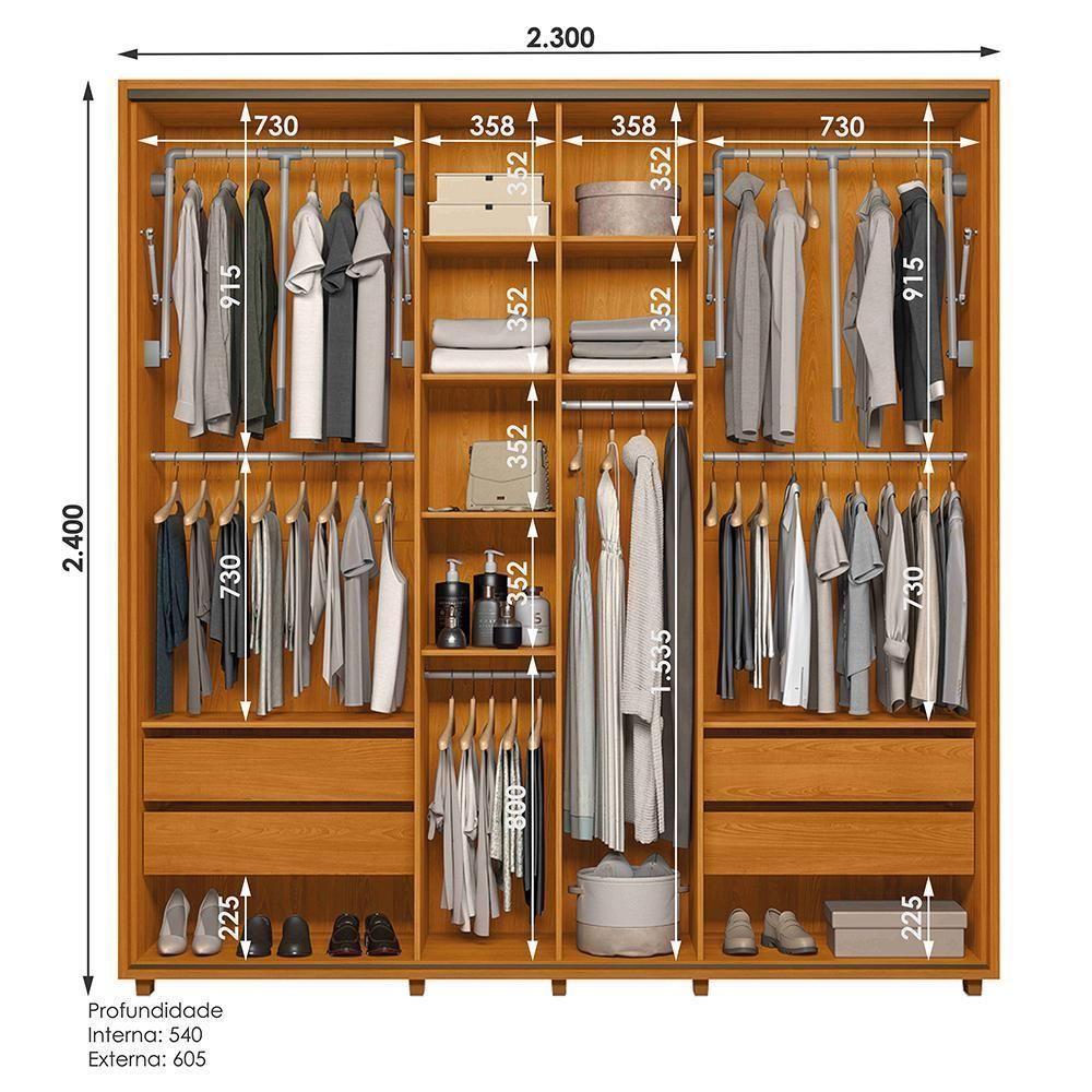 Guarda Roupa Casal Monet Ripado 2 Portas Deslizantes Cinamomo-off White Com Espelho - Madetec Cinamomo-off White - 5