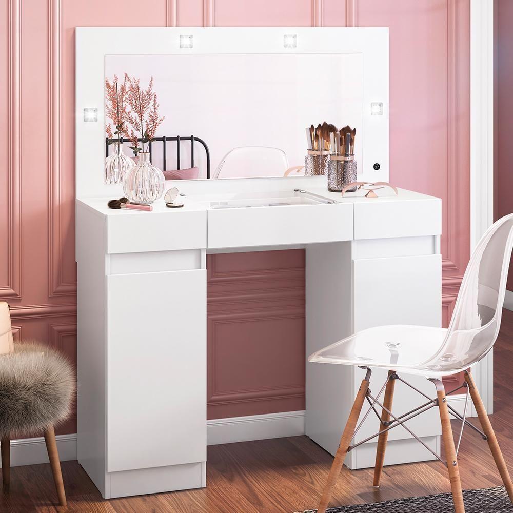 Penteadeira Camarim Studio 2 Portas E 3 Gavetas Branco - Móveis Albatroz Branco - 2