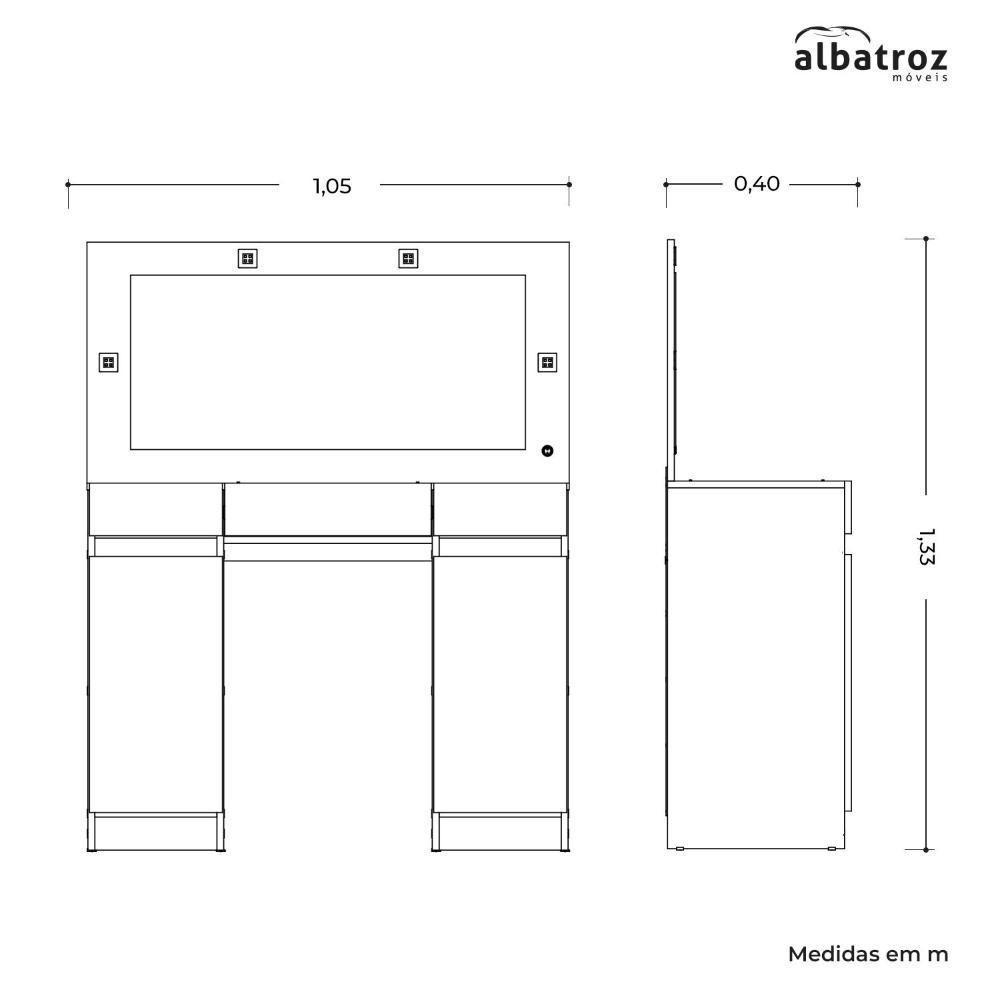 Penteadeira Camarim Studio 2 Portas E 3 Gavetas Branco - Móveis Albatroz Branco - 6