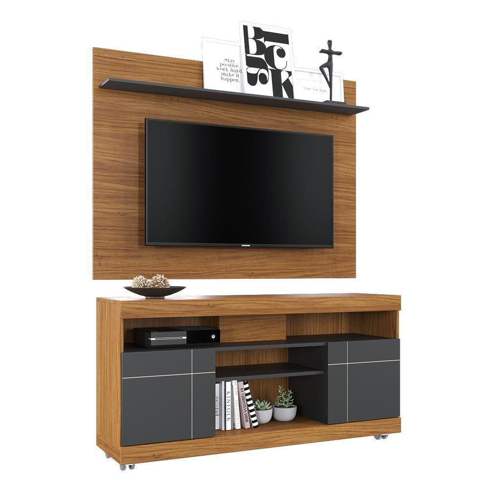 Rack Bancada Yara Com Painel Maia Noce Milano-preto Fosco Para Tv Até 55? - Colibri Noce Milano-preto Fosco - 1