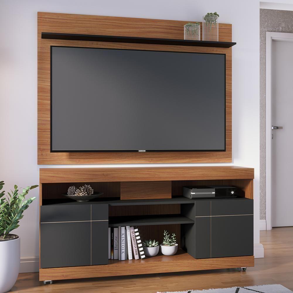 Rack Bancada Yara Com Painel Maia Noce Milano-preto Fosco Para Tv Até 55? - Colibri Noce Milano-preto Fosco - 4