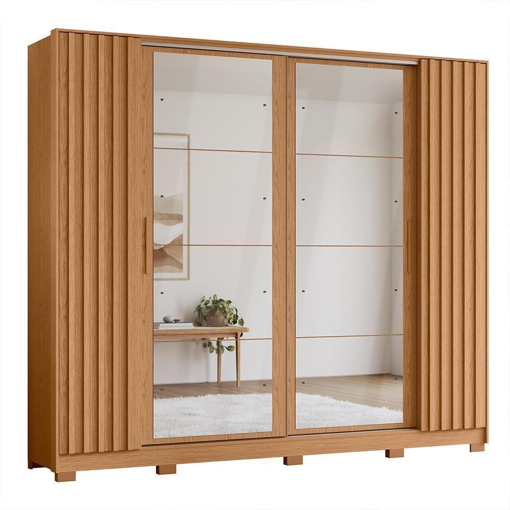 Guarda Roupa Casal Jacarandá 4 Portas Flex Freijó Com 8 Espelhos - Móveis Albatroz Freijó - 1