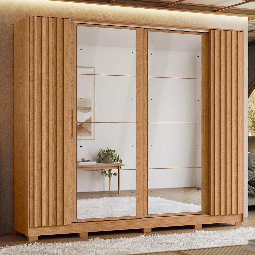 Guarda Roupa Casal Jacarandá 4 Portas Flex Freijó Com 8 Espelhos - Móveis Albatroz Freijó - 2