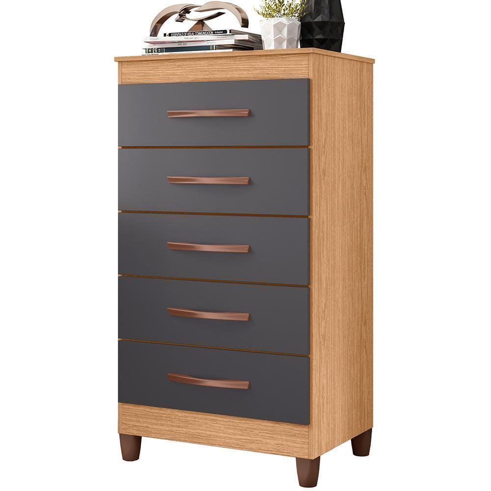 Cômoda Esmeralda 5 Gavetas Freijó-titanium - Móveis Albatroz Freijó-titanium - 1