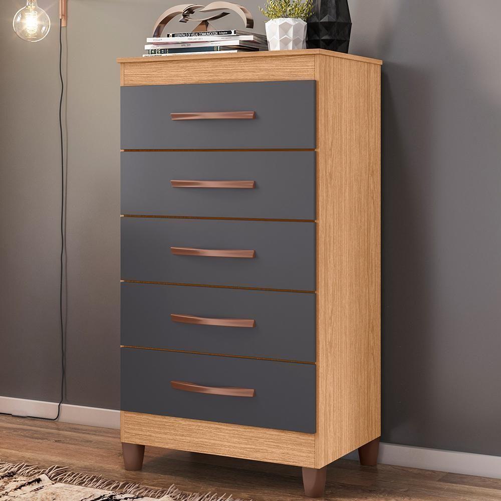 Cômoda Esmeralda 5 Gavetas Freijó-titanium - Móveis Albatroz Freijó-titanium - 2