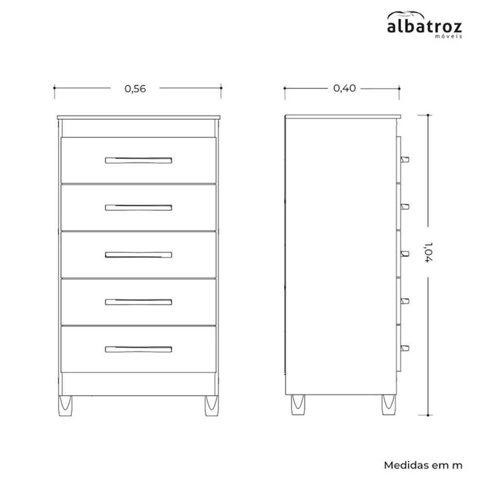 Cômoda Esmeralda 5 Gavetas Freijó-titanium - Móveis Albatroz Freijó-titanium - 4