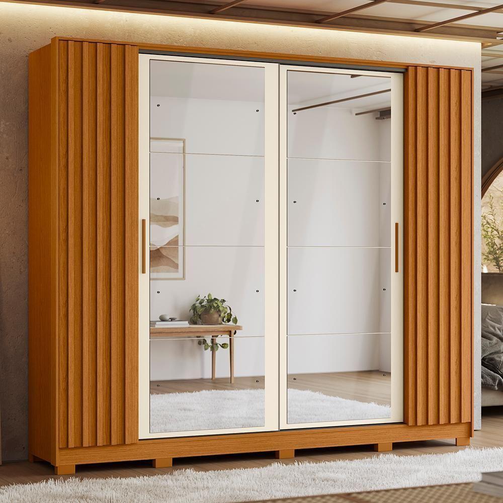 Guarda Roupa Casal Jacarandá 4 Portas Flex Cinamomo-off White Com 8 Espelhos - Móveis Albatroz Cinamomo-off White - 4