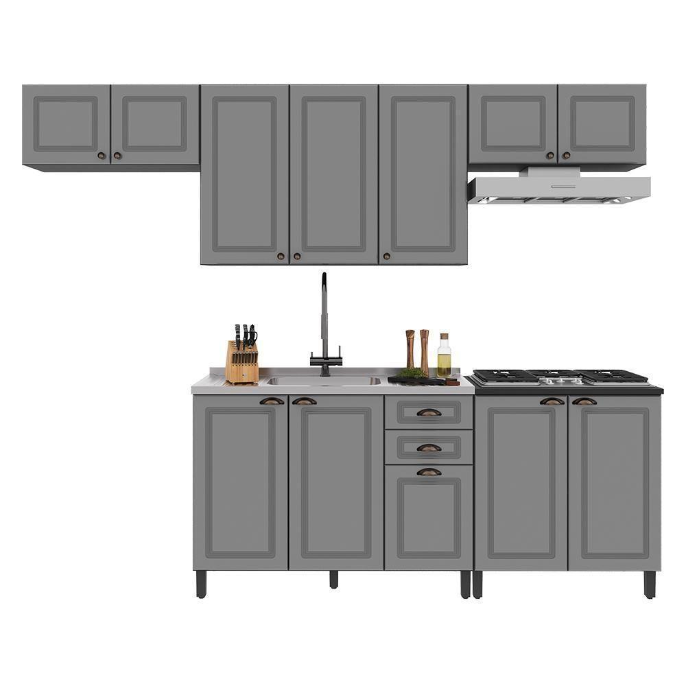 Cozinha Modulada Firenze 5 Peças Com Balcão 80cm Cooktop Chumbo-titânio - Indékes Chumbo-titânio - 1