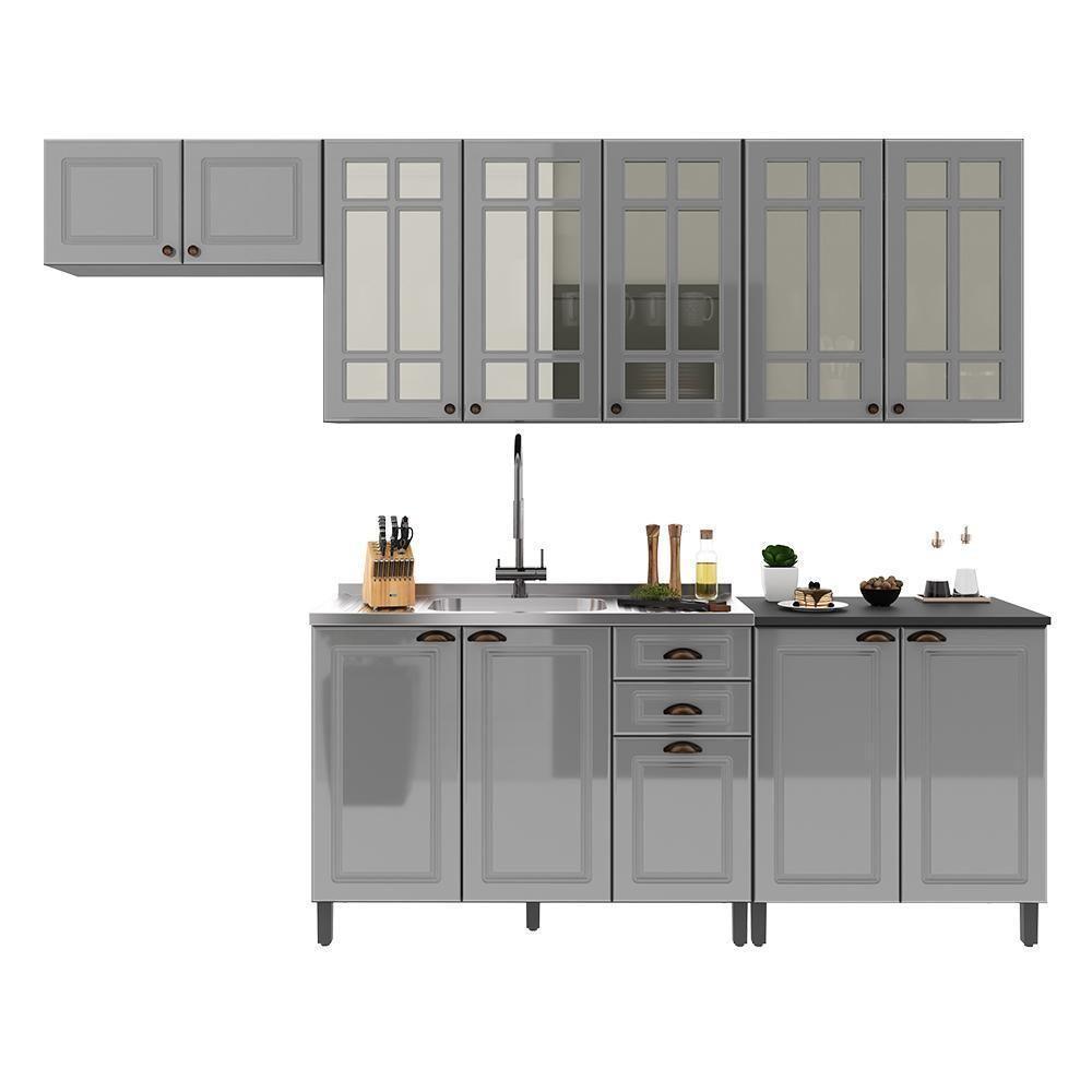 Cozinha Modulada Firenze 5 Peças Com Aéreo 120cm Chumbo-titânio - Indékes Chumbo-titânio - 1