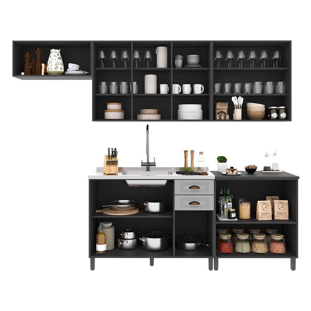 Cozinha Modulada Firenze 5 Peças Com Aéreo 120cm Chumbo-titânio - Indékes Chumbo-titânio - 3