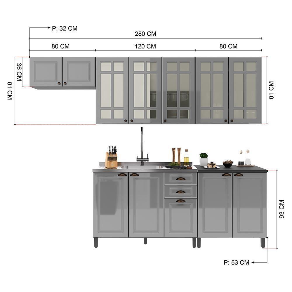 Cozinha Modulada Firenze 5 Peças Com Aéreo 120cm Chumbo-titânio - Indékes Chumbo-titânio - 4