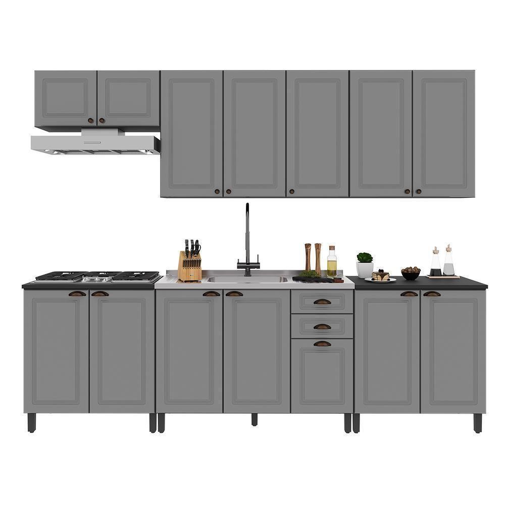 Cozinha Modulada Firenze 6 Peças Com Balcão 120cm Chumbo-titânio Sem Tampo - Indékes Chumbo-titânio - 1