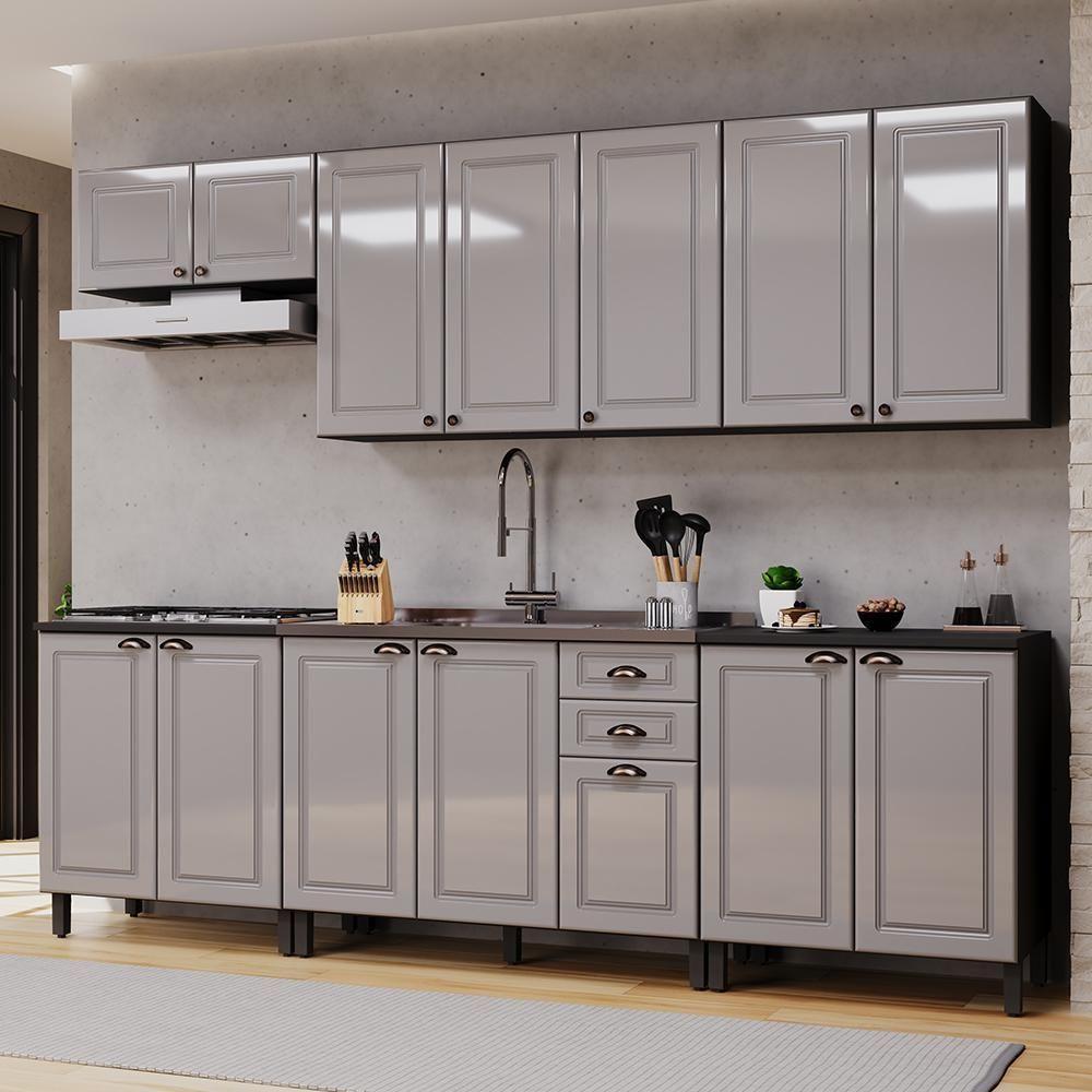 Cozinha Modulada Firenze 6 Peças Com Balcão 120cm Chumbo-titânio Sem Tampo - Indékes Chumbo-titânio - 2
