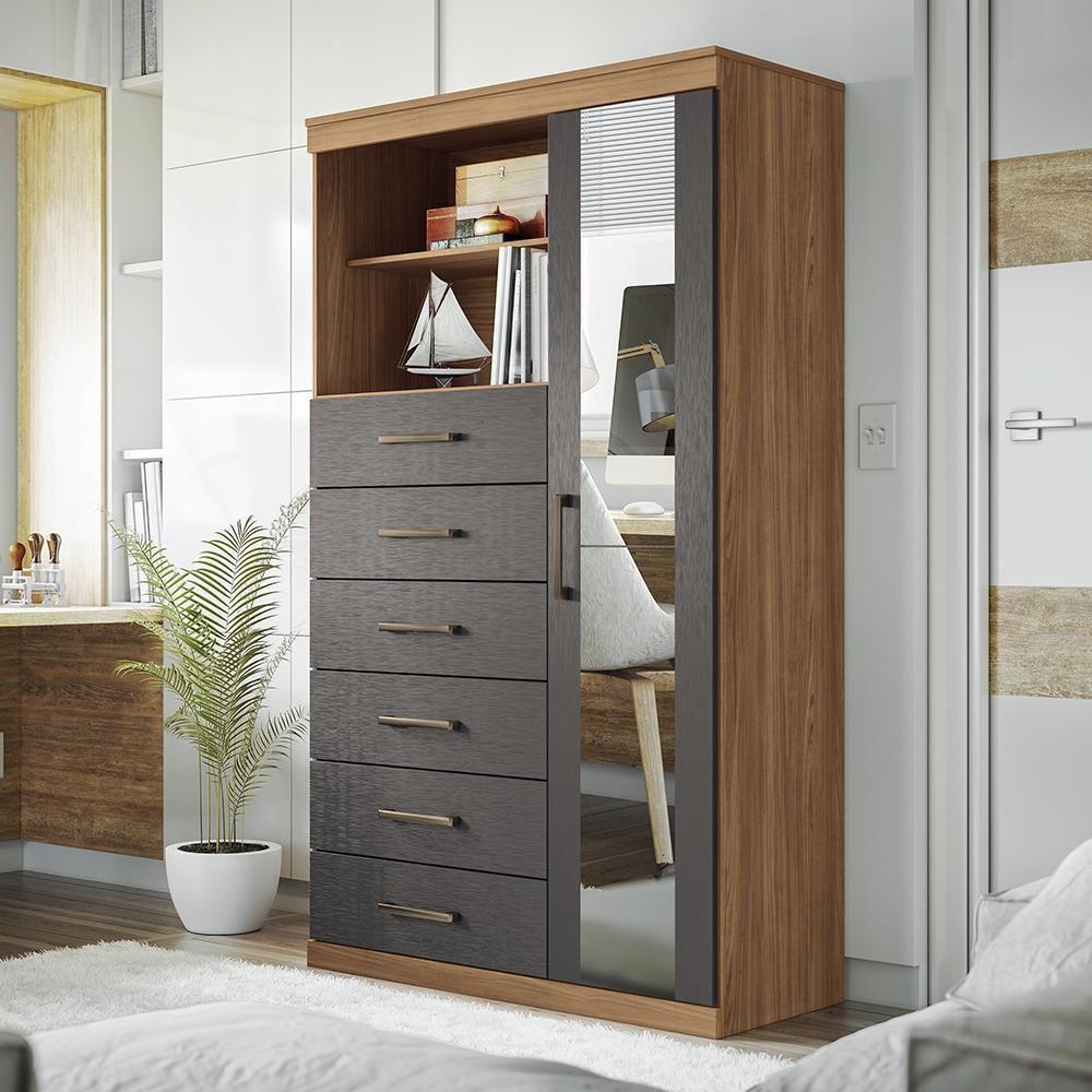 Multi-cômoda Marabá 1.6 1 Porta E 6 Gavetas Jatobá-grafite Com Espelho - Santos Andirá Jatobá-grafite - 2