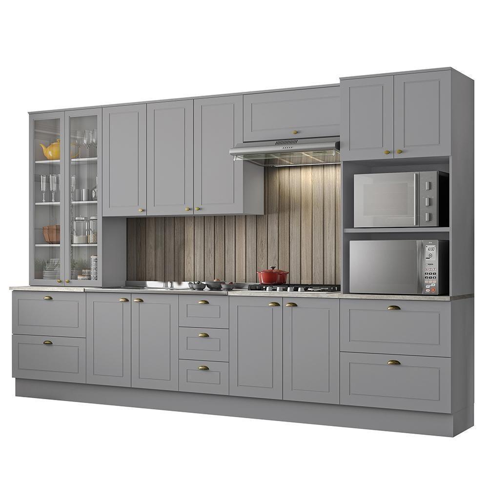 Cozinha Completa Americana 6 Peças Cinza Com Torre Quente 2 Fornos - Móveis Henn Cinza - 1