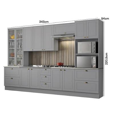 Cozinha Modulada Americana 6 Peças 12 Portas 7 Gavetas MDF 343cm Cinza