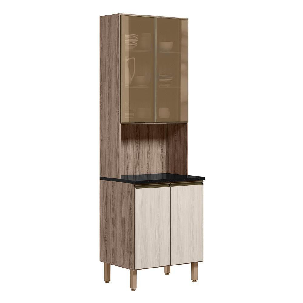 Paneleiro Duplo 4p Vidro 70cm Mdf Kali 18340 Carvalho Toq Bianco Toq Nicioli Carvalho Toq Bianco Toq - 1